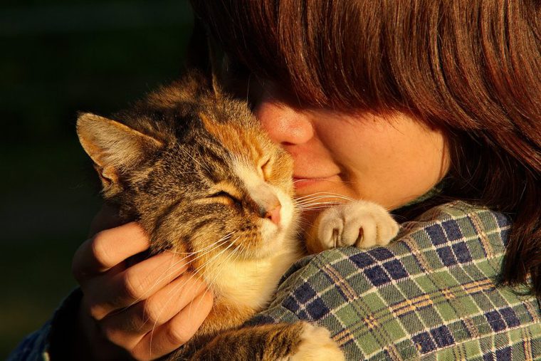 家族として大切な猫を抱きしめる子供